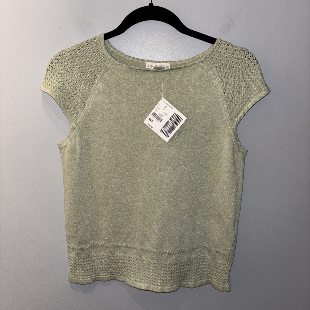 Vintage Casual Corner Sweater light Green Metallic lightweight Y2K Women's SzM‎